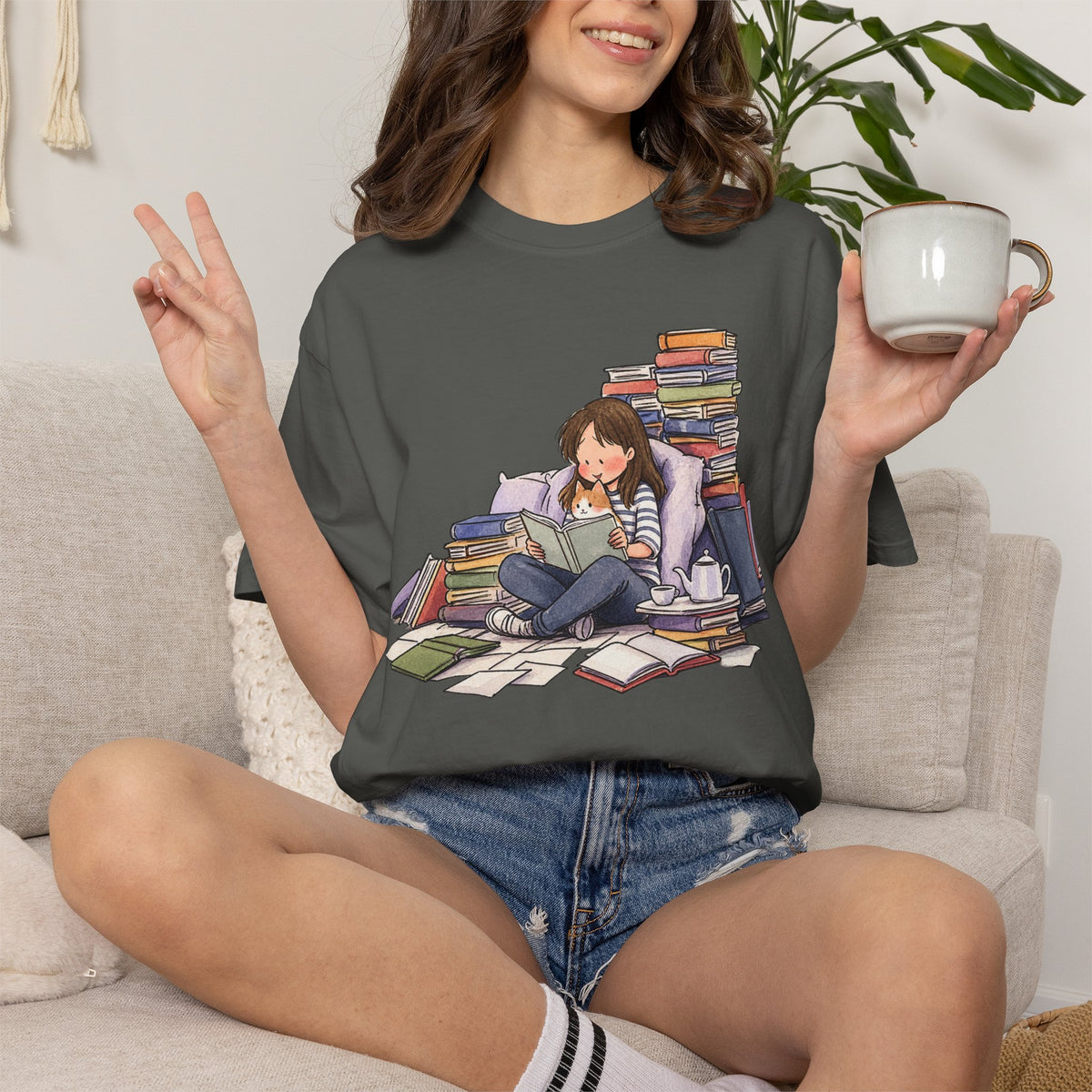 Cozy Book Pile T-Shirt