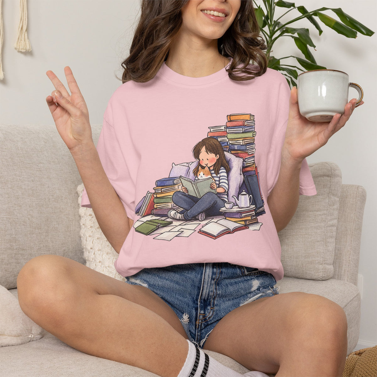 Cozy Book Pile T-Shirt